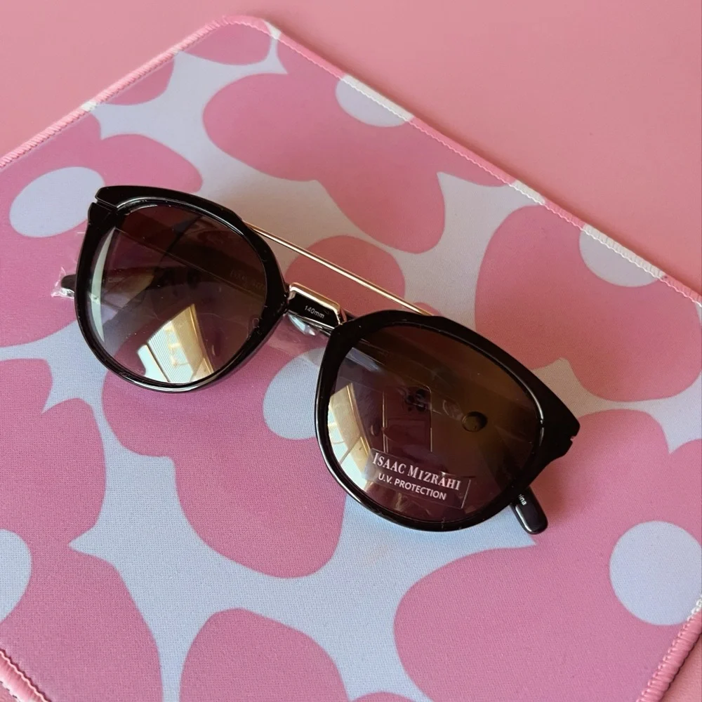 Isaac Mizrahi Black and Gold Aviator Sunglasses